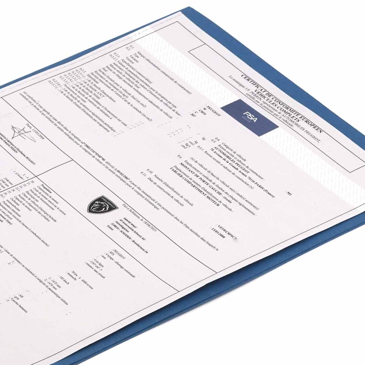Document COC pour Peugeot (Certificat de Conformité)
