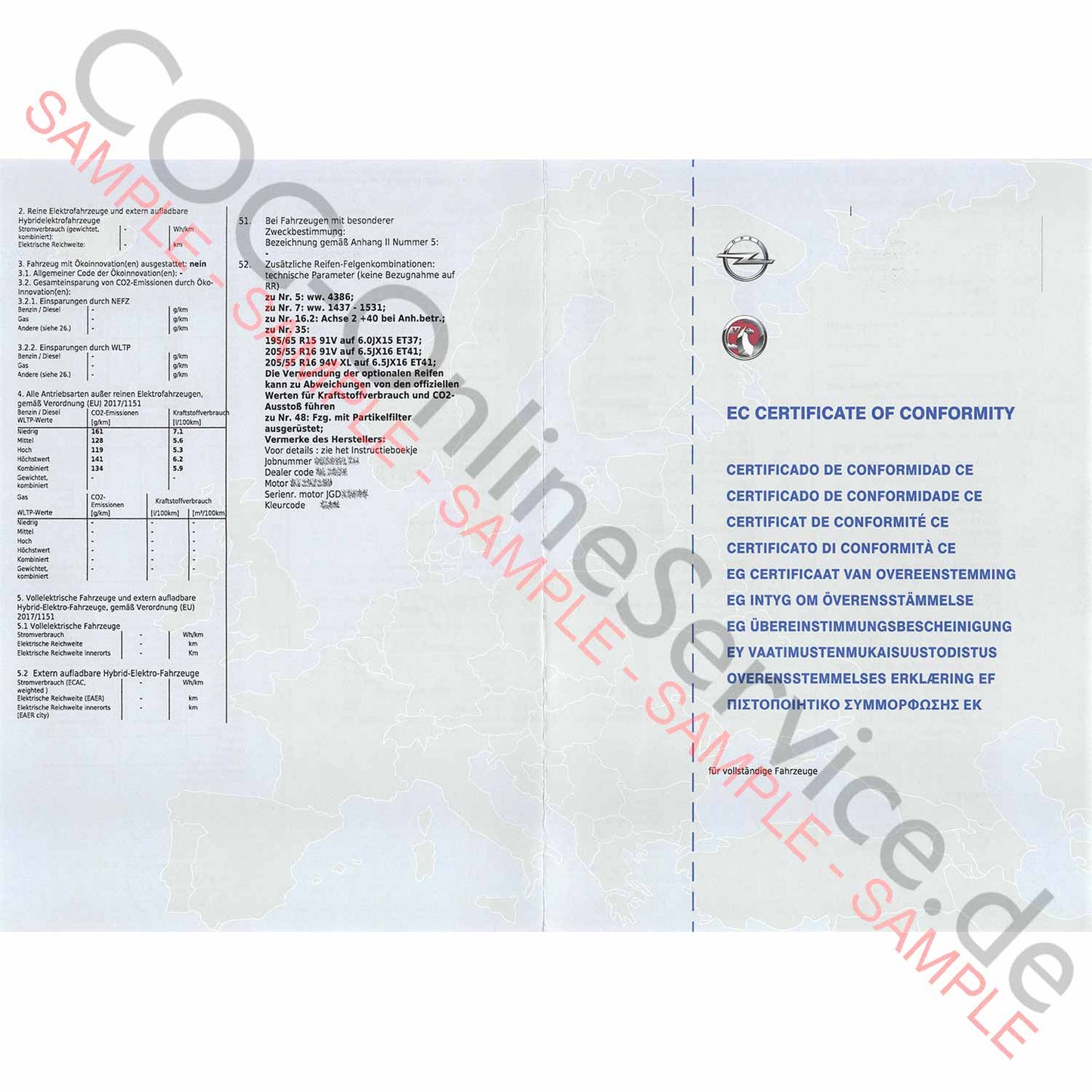 COC Document for Vauxhall (Certificate of Conformity)