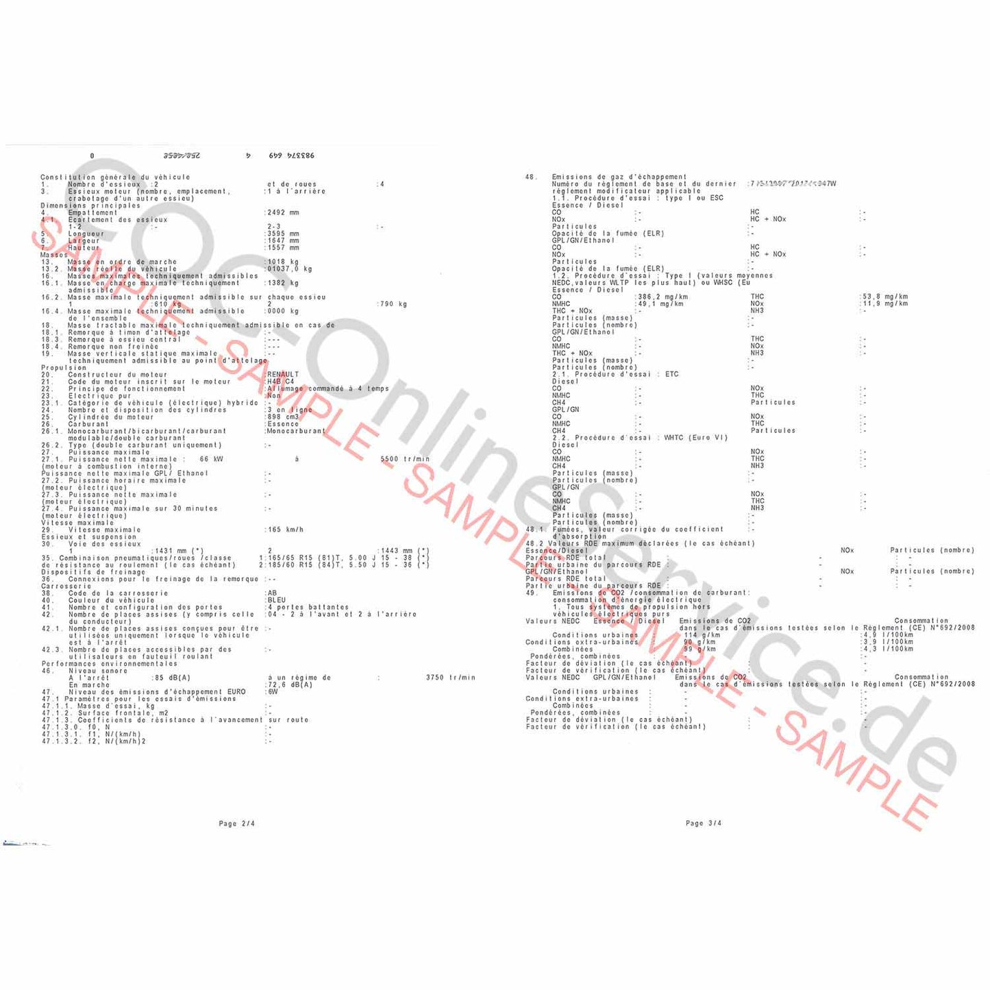 COC-documenten voor Renault (Certificate of Conformity)