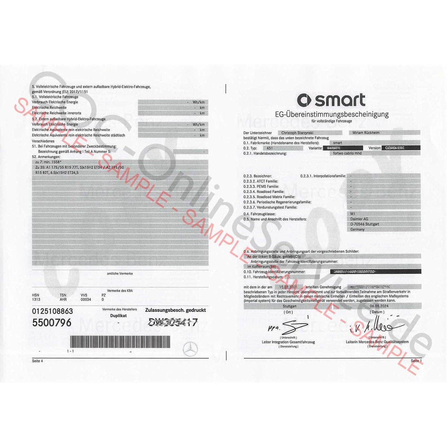 Documents COC pour Smart (Certificat de Conformité)